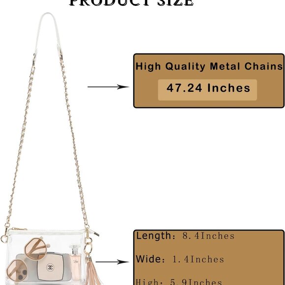 Womens Clear Bag for Stadium Events PVC Small Crossbody Purse for Concert, Party - Picture 4 of 6